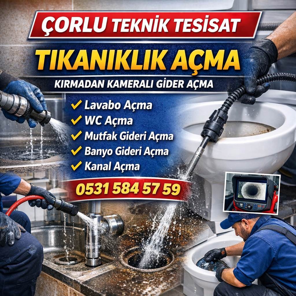 Çorlu Tıkanıklık Açma 0531 584 57 59 | Kameralı Kırmadan Gider AçmaÇorlu Tıkanıklık Açma 0531 584 57 59 | Kırmadan Kameralı Gider Açma Hizmeti Tarih: 21 Mart 2026 Meta Açıklama: Çorlu tıkanıklık açma hizmeti için 0531 584 57 59. Kırmadan, kameralı cihazla