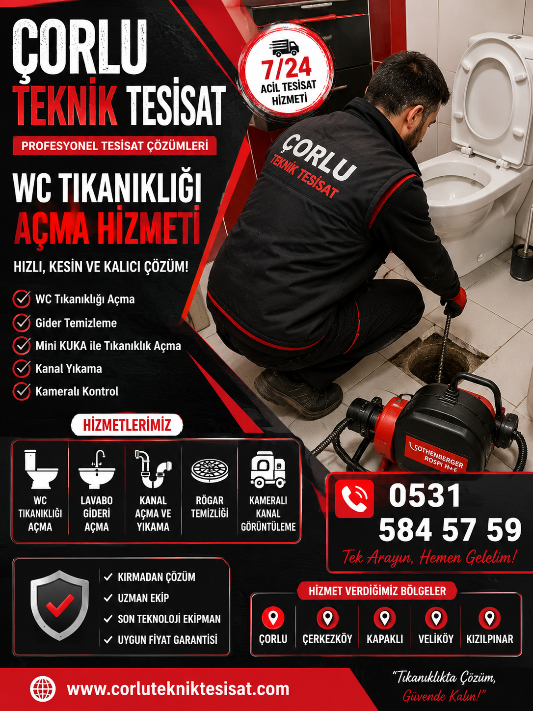 0531 584 57 59 Çerkezköy WC Tıkanıklığı Açma ve Gider Temizleme Hizmeti