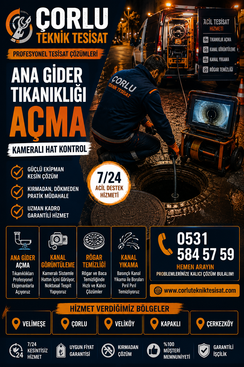 Velimeşe Ana Gider Tıkanıklığı Açma ve Kameralı Hat Kontrol Hizmeti