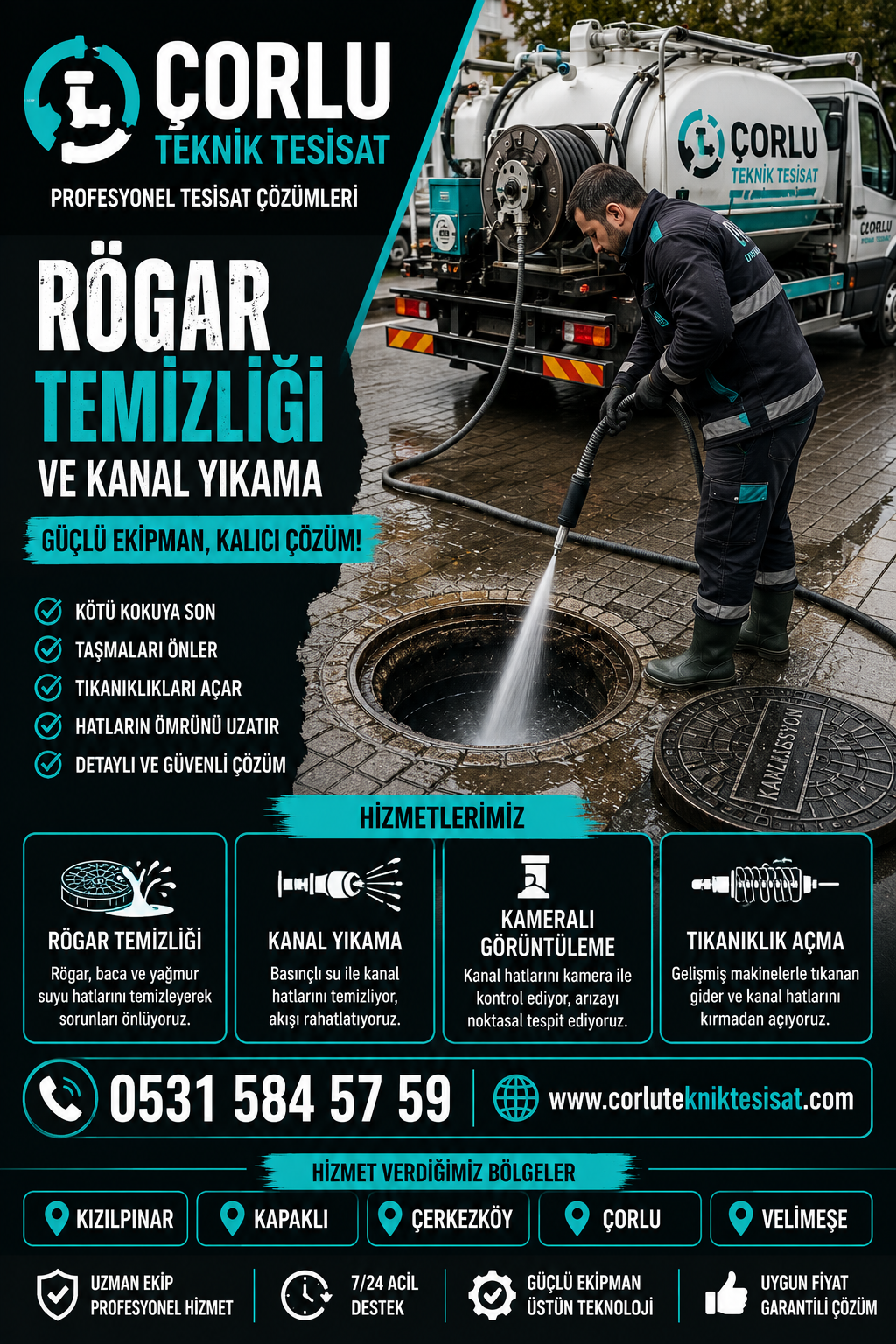 0531 584 57 59 Kızılpınar Rögar Temizliği ve Kanal Yıkama Hizmeti