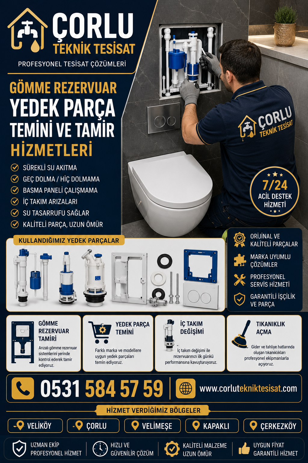 Veliköy Gömme Rezervuar Yedek Parça Temini ve Tamir Hizmetleri