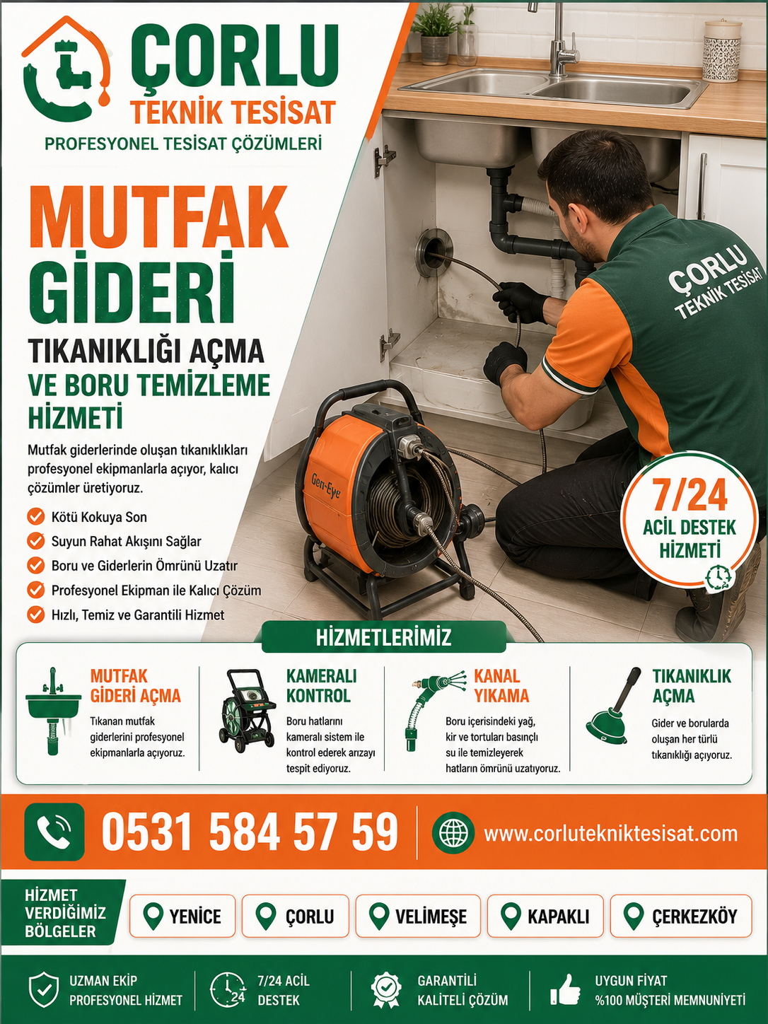 Yenice Mutfak Gideri Tıkanıklığı Açma ve Boru Temizleme Hizmeti